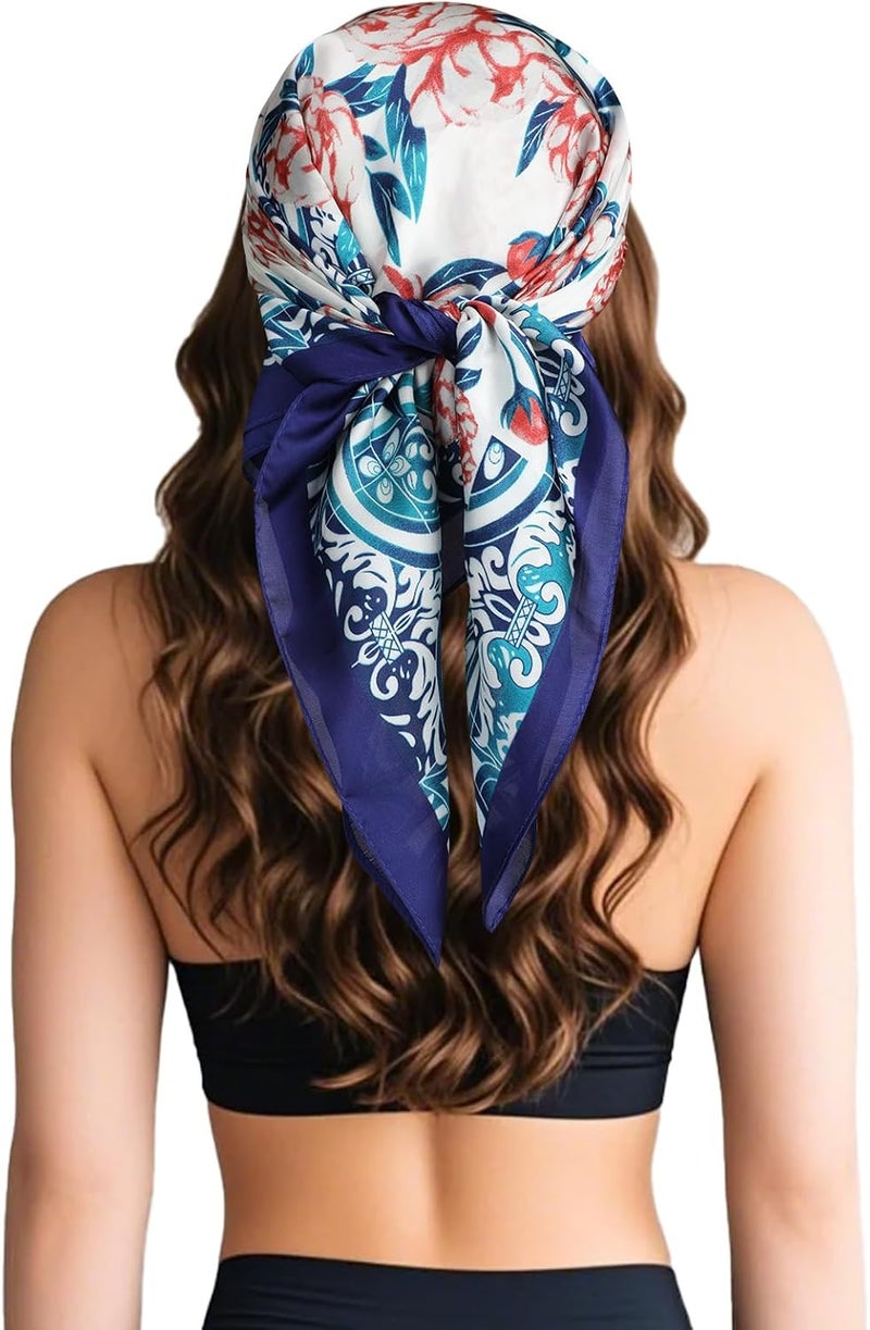 Sumolux Head Hair Scarf for Women Like Satin Silk Scarf Bandana Hair Wrapping Night Large Square Scarves 27.5" - Image 4